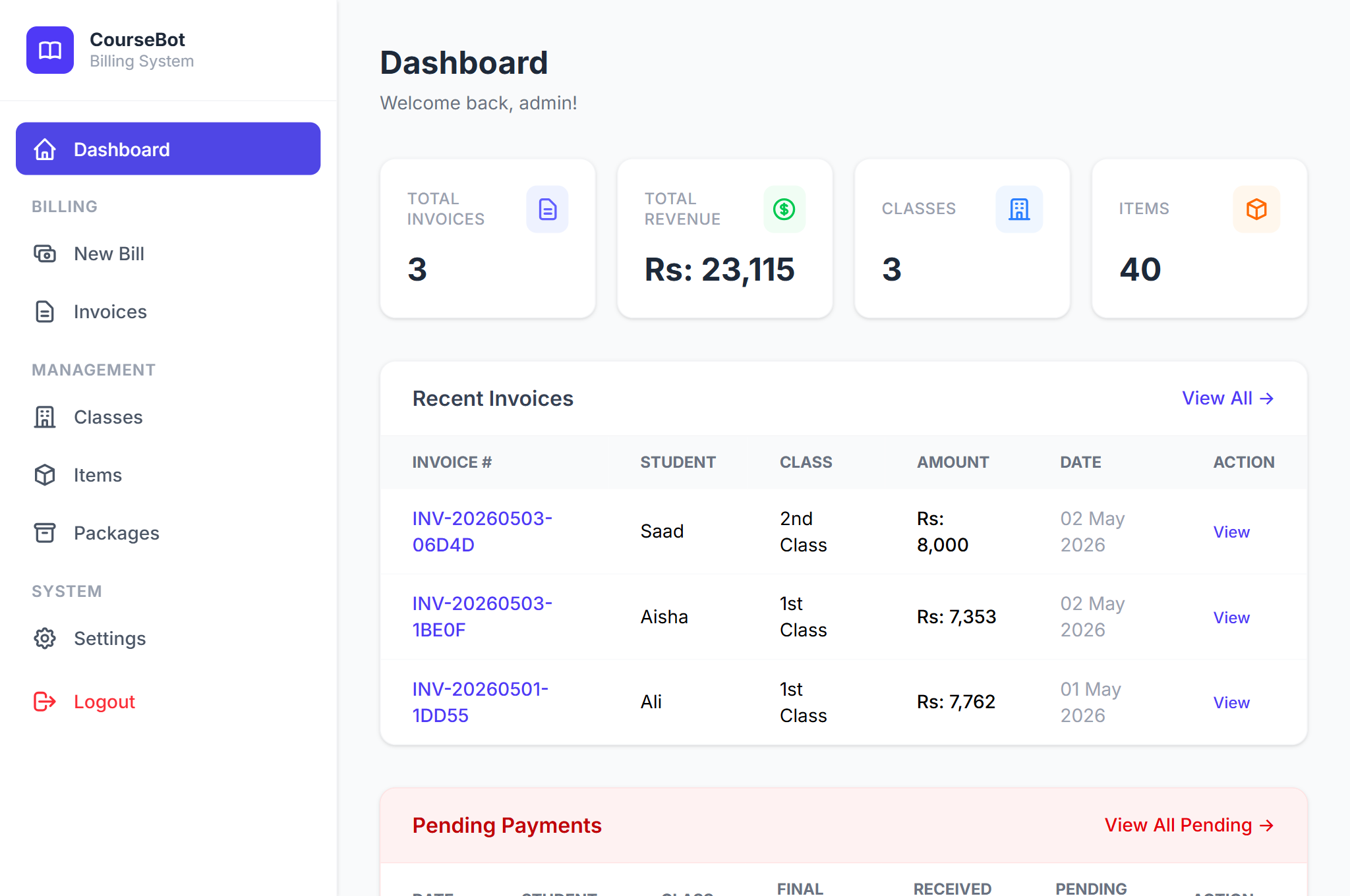 CourseBot – Course Sales & School Management SaaS